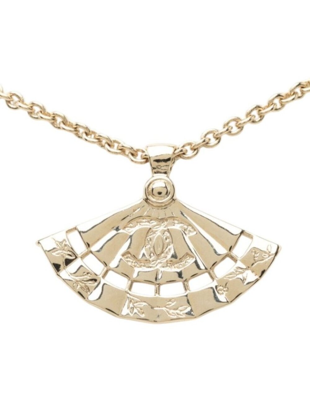 Chanel CC Logo Fan Motif Chain Pendant Silver Metal Faux Pearl